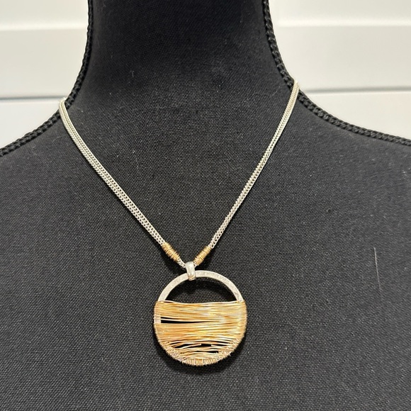 ROBERT LEE MORRIS Womens Two Tone Wire Wrapped Open Circle Pendant Necklace 19” - Picture 1 of 7